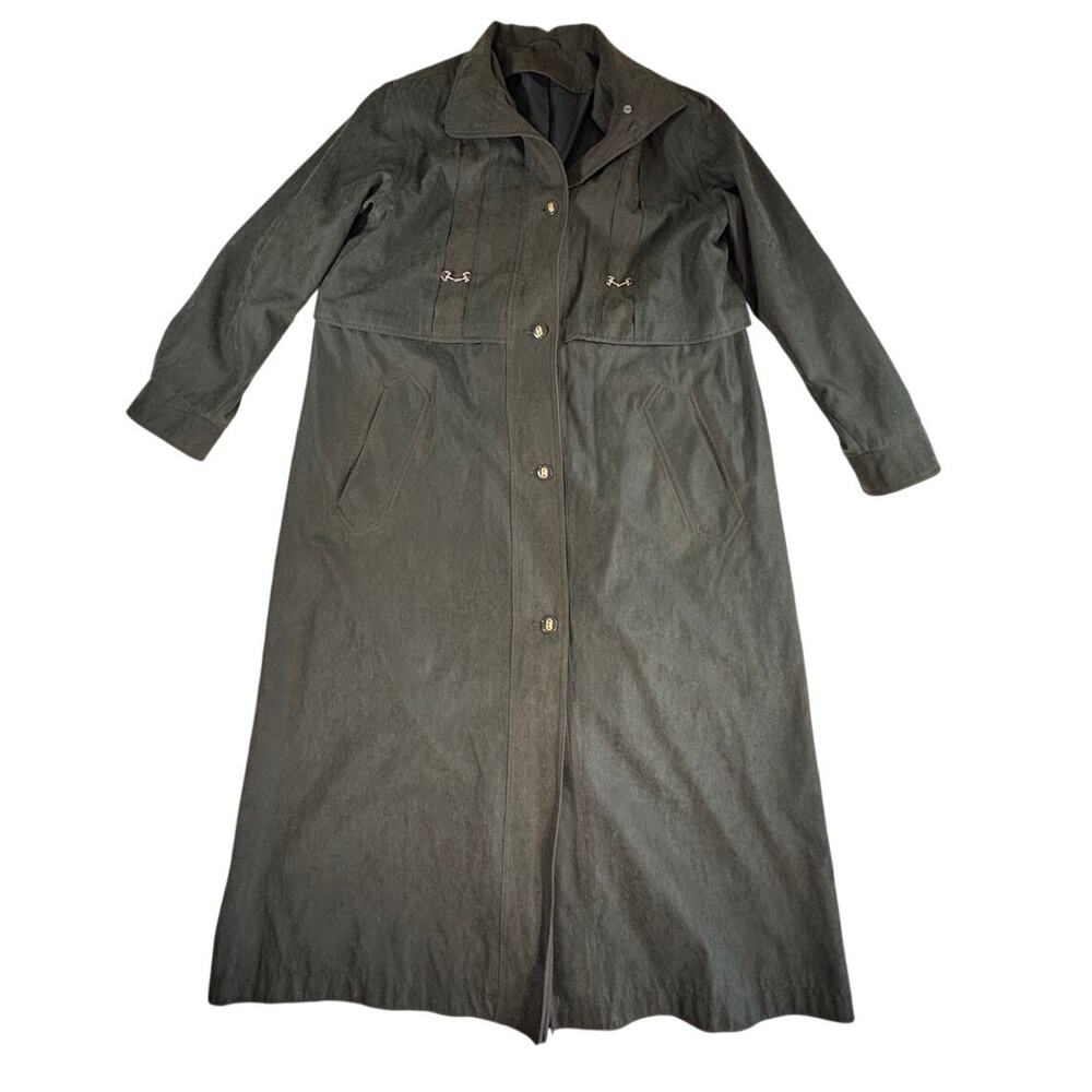 VTG Fleet Street Equestrian Horsebit Trench Coat Jacket Green Y2K Women‎ Sz 12